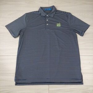 Southern Tide Polo Shirt Mens Large Blue Striped Stretch Tide To Trail UNCC 49er